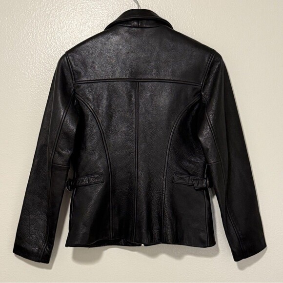 Guess Vintage Women’s Leather Jacket Black Size Small Moto Classic Biker Goth - Picture 2 of 11